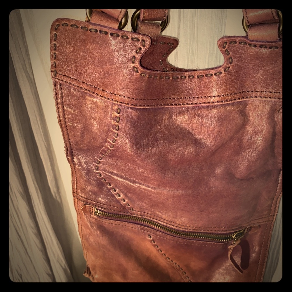 Ombre” Brown and Purple Toned Leather Shoulder Bag